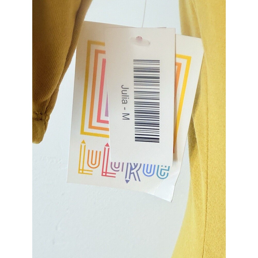 LuLaRoe Julia M Dress Bodycon Mustard Color Blue Stretch Knee Length Comfy Soft - Picture 12 of 13